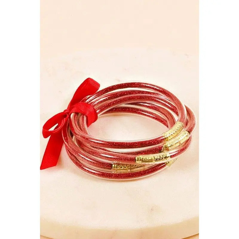 Glitter Jelly Tube Stack Satin Bow Bracelet LECCE
