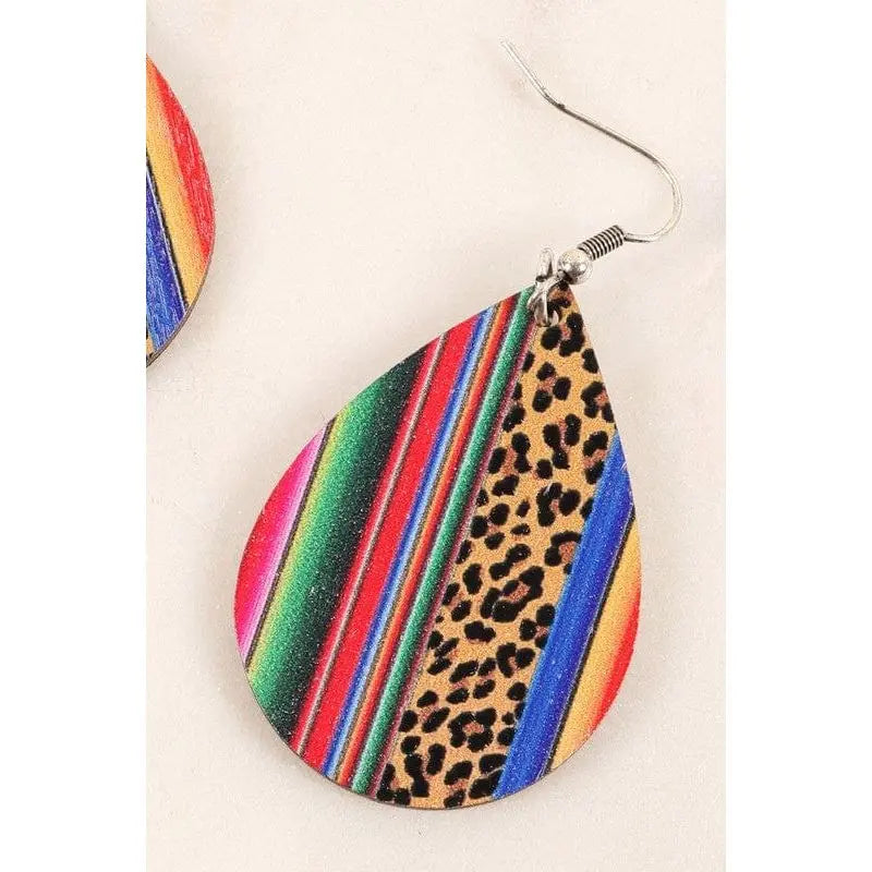 Navajo Print Tear Drop Wooden Dangling Earrings LECCE