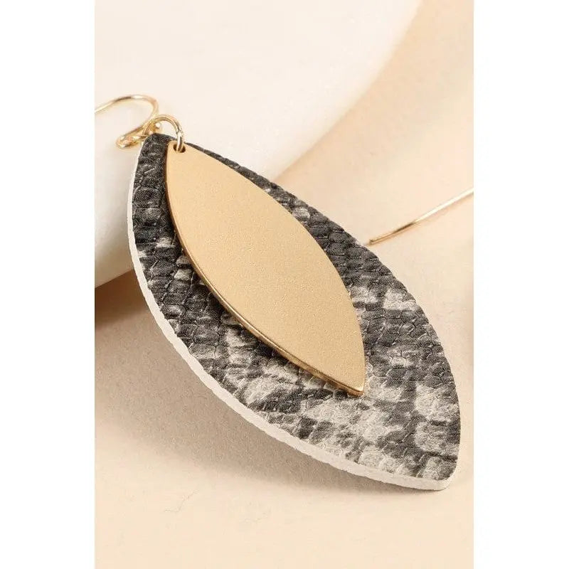 Leaf Shape Cork Metal Dangling Earrings