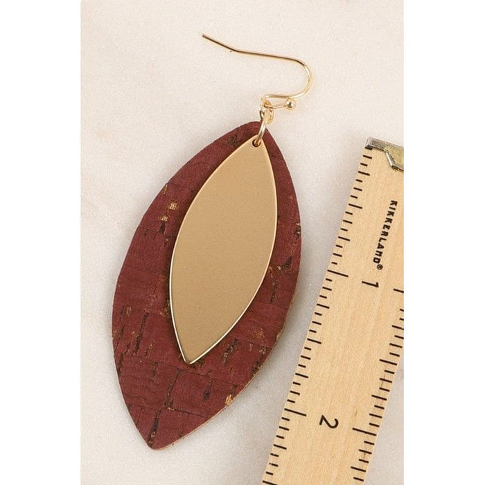 Leaf Shape Cork Metal Dangling Earrings
