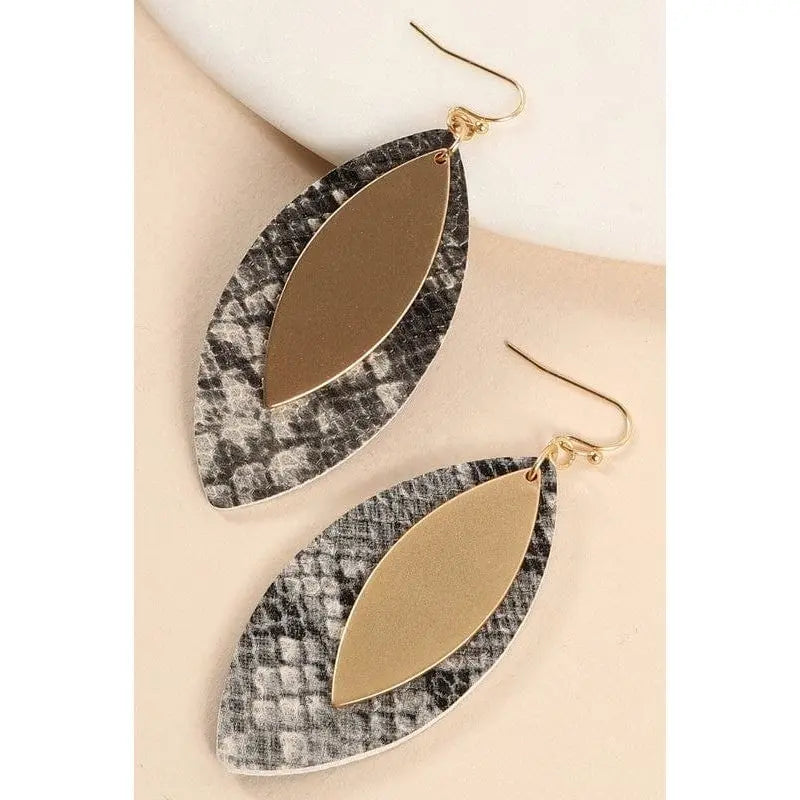 Leaf Shape Cork Metal Dangling Earrings