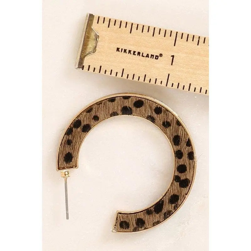 Leopard Print Calf Hair Open Hoop Earrings