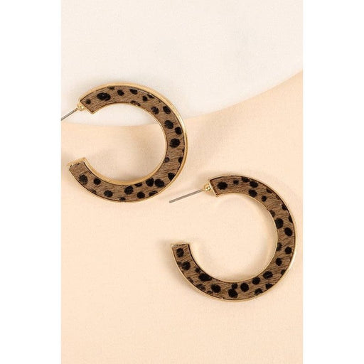 Leopard Print Calf Hair Open Hoop Earrings