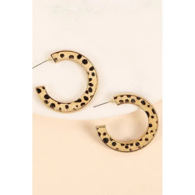 Leopard Print Calf Hair Open Hoop Earrings