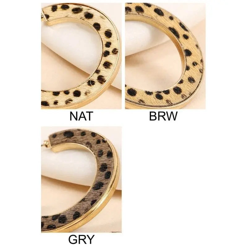 Leopard Print Calf Hair Open Hoop Earrings