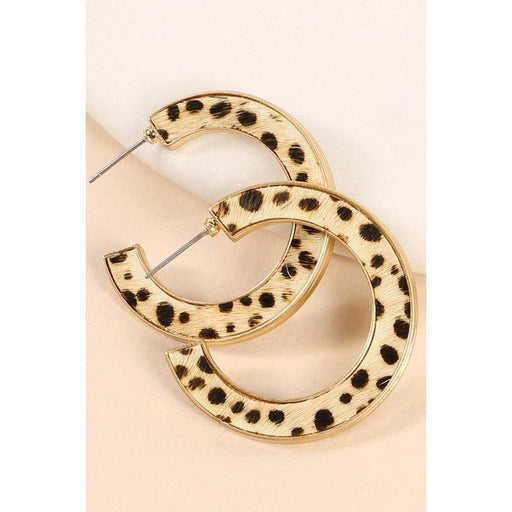 Leopard Print Calf Hair Open Hoop Earrings