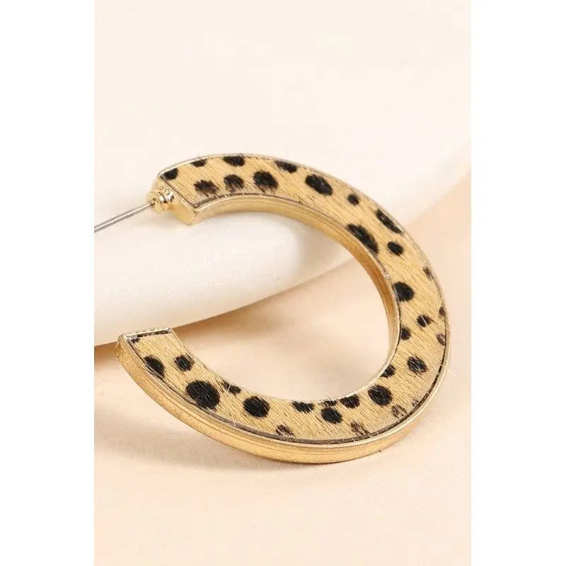 Leopard Print Calf Hair Open Hoop Earrings