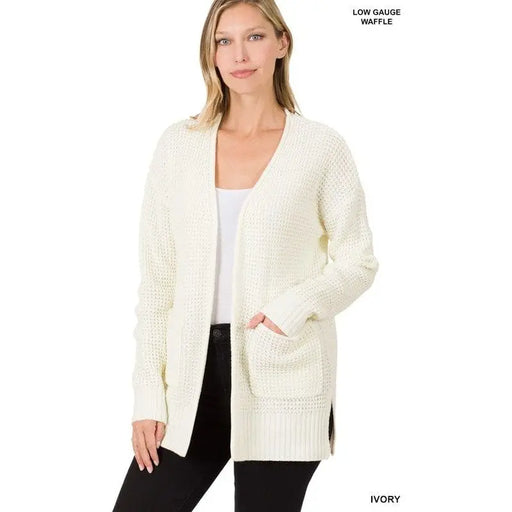 Low Gauge Waffle Open Cardigan Sweater Zenana