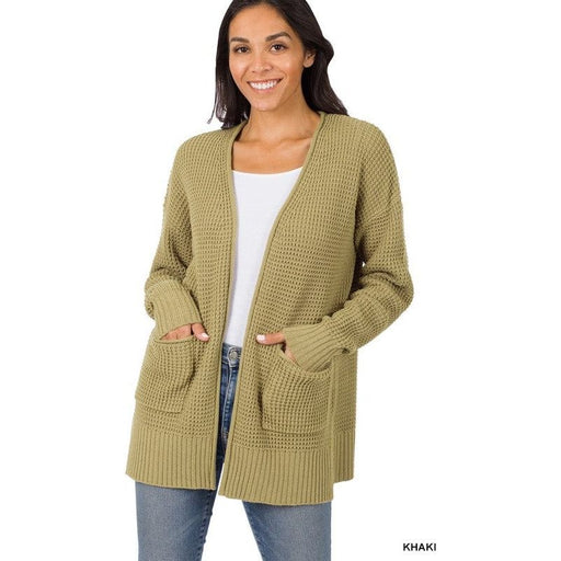 Low Gauge Waffle Open Cardigan Sweater Zenana