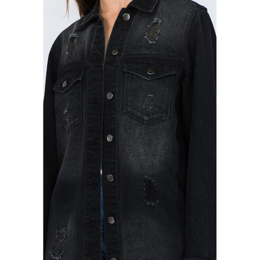 Distressed black shirt style jacket