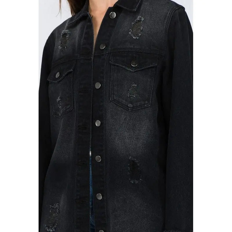 Distressed black shirt style jacket American Bazi