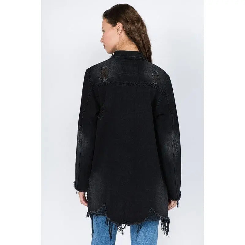 Distressed black shirt style jacket American Bazi