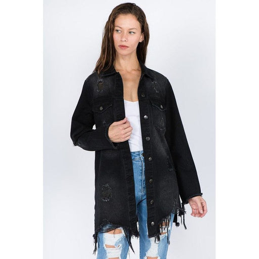 Distressed black shirt style jacket American Bazi
