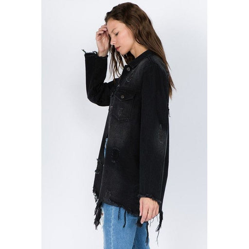 DISTRESSED BLACK SHIRT STYLE JACKET