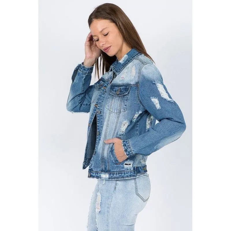 Distressed basic denim jackets American Bazi