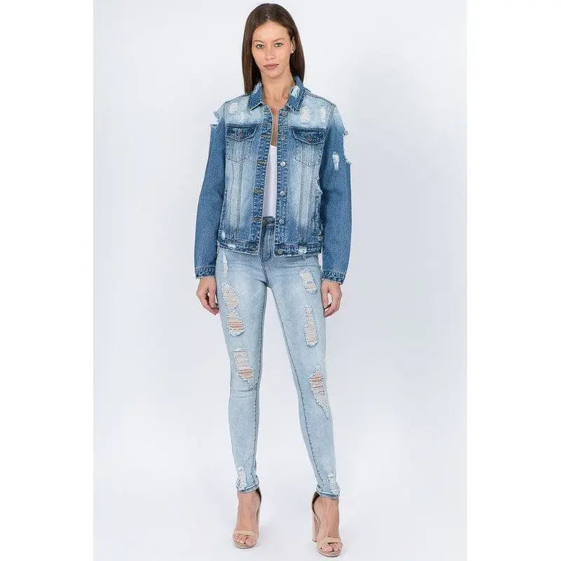 Distressed basic denim jackets American Bazi