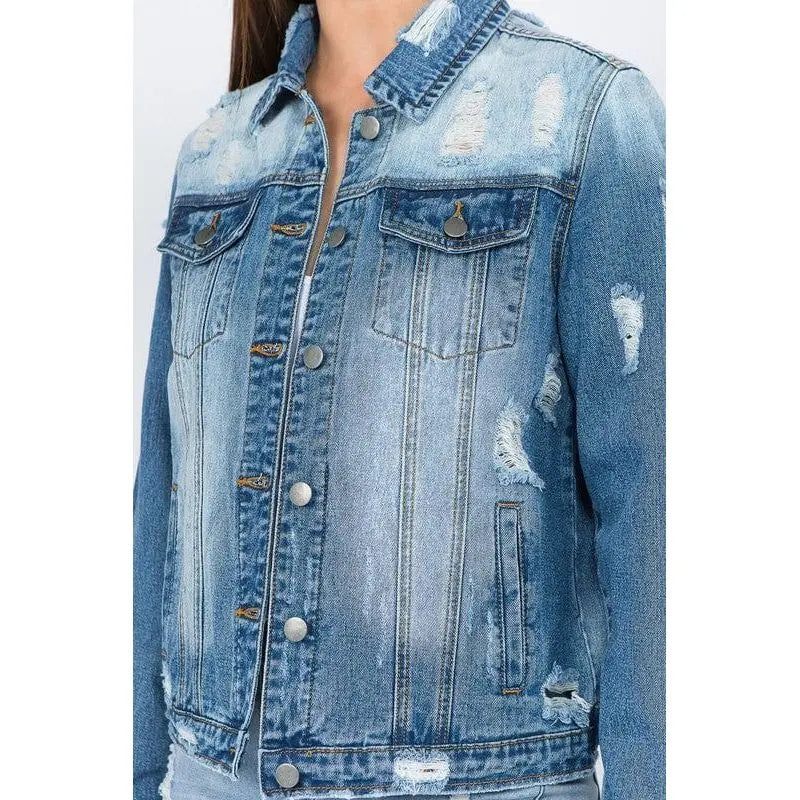 Distressed basic denim jackets American Bazi