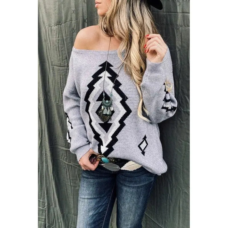 Aztec Printed Pullover Sweater LECCE