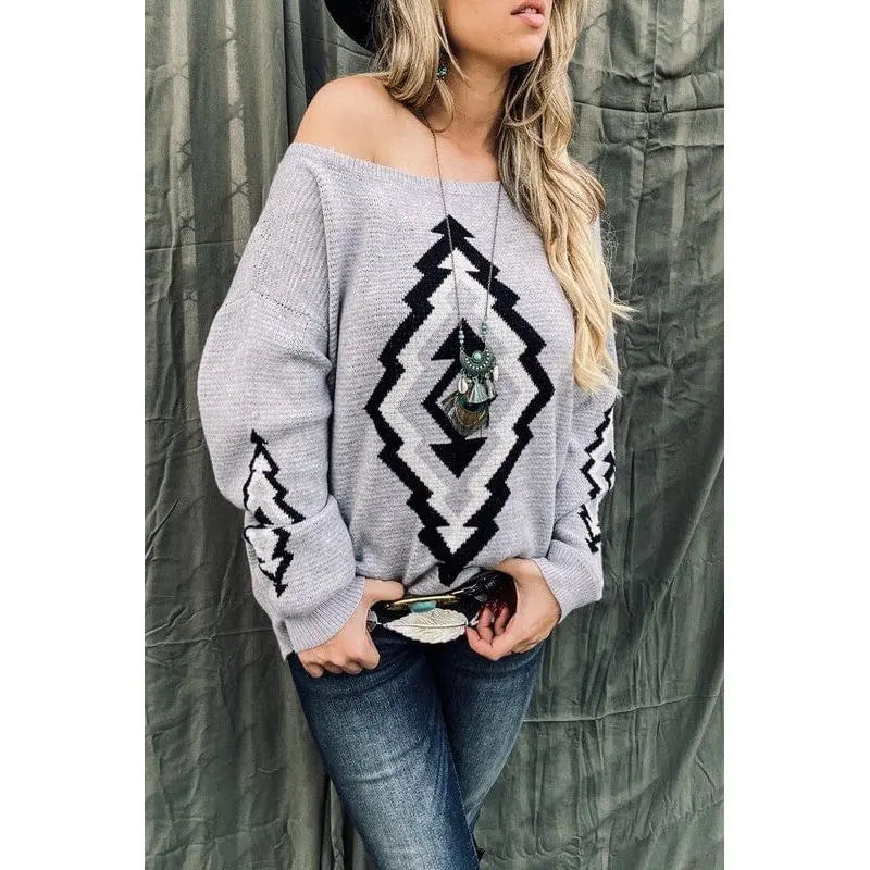Aztec Printed Pullover Sweater LECCE