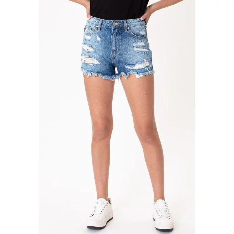 Medium wash rainbow tread shorts -kc9225m-op KanCan