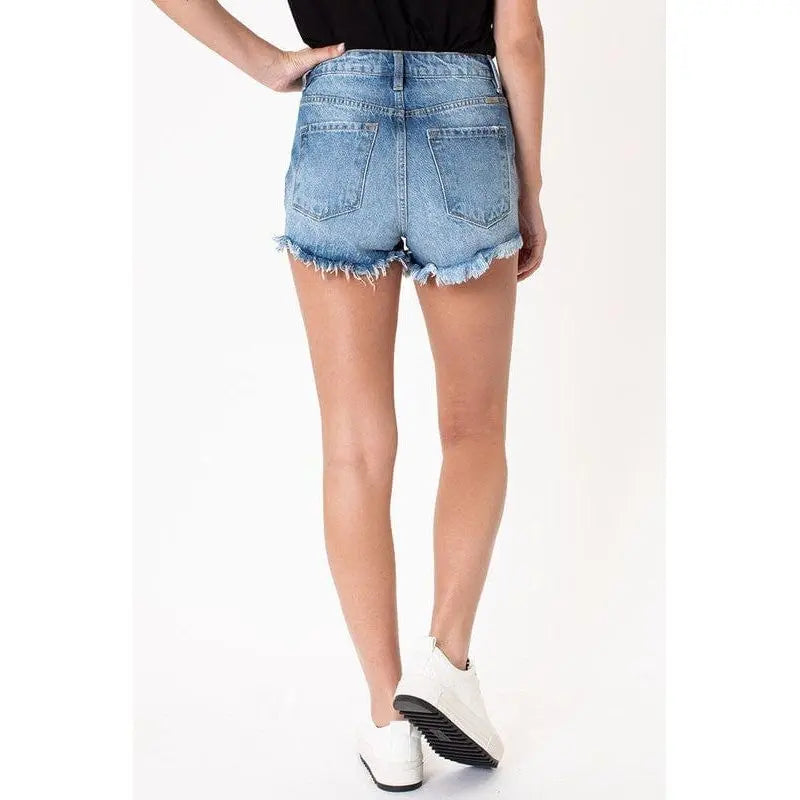 Medium wash rainbow tread shorts -kc9225m-op KanCan