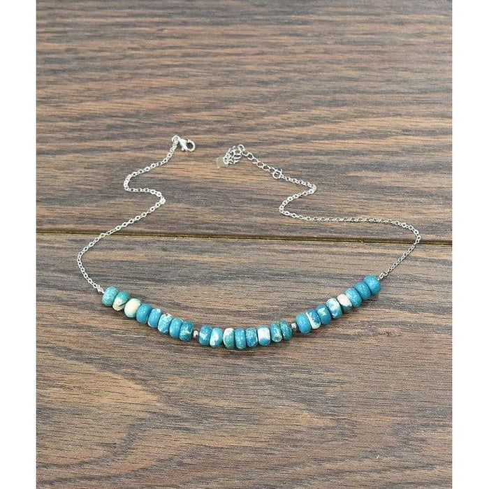 15" Platinum Plated Thick Sterling Silver Chain Necklace with Natural Turquoise