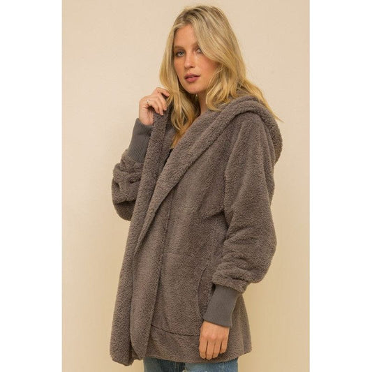 Faux Fur So Soft Plush Hooded Jacket With Pockets