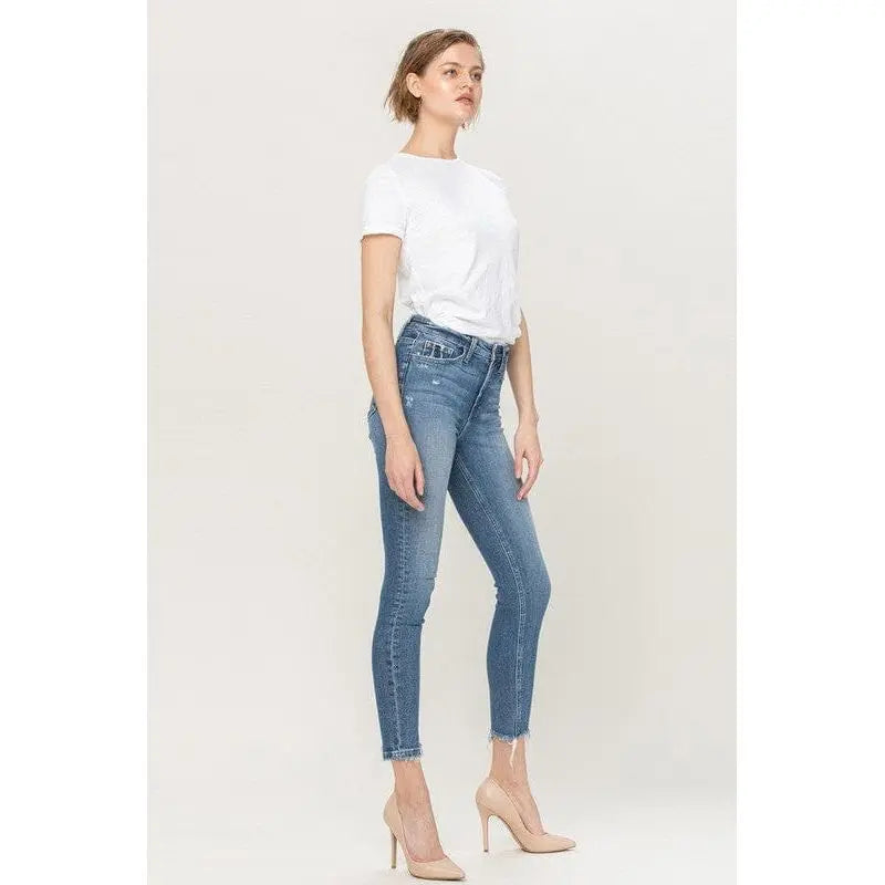 High rise broken hem ankle skinny