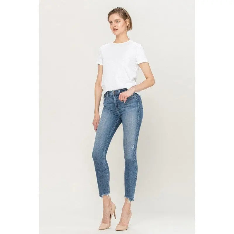 High rise broken hem ankle skinny