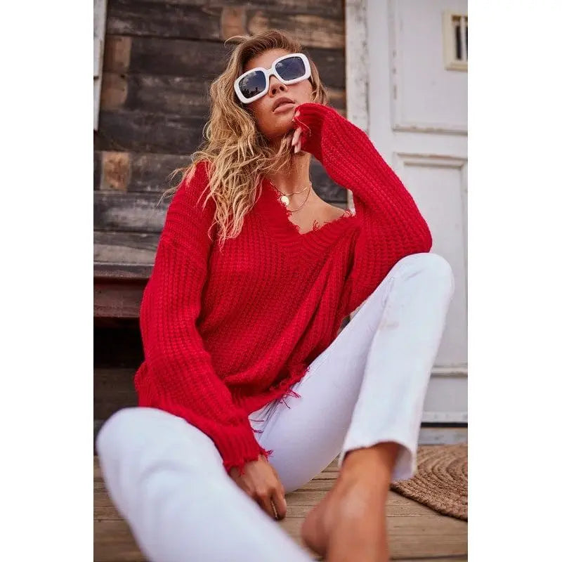 Frayed v neck sweater Main Strip