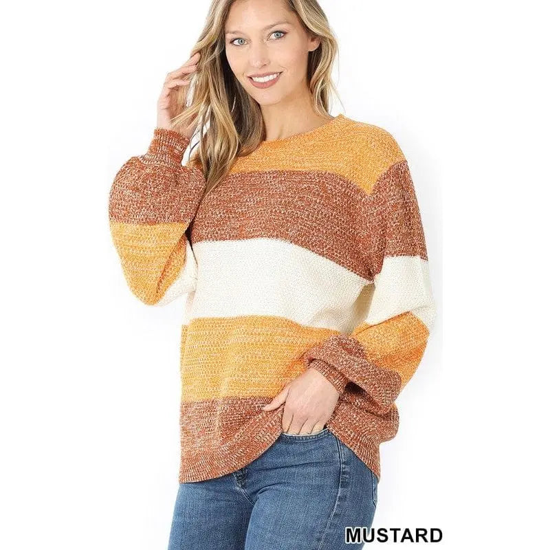 Jersey color block jaspeado con mangas abullonadas