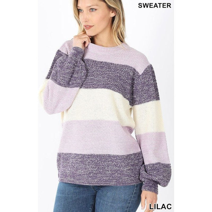 Melange color block balloon sleeve sweater