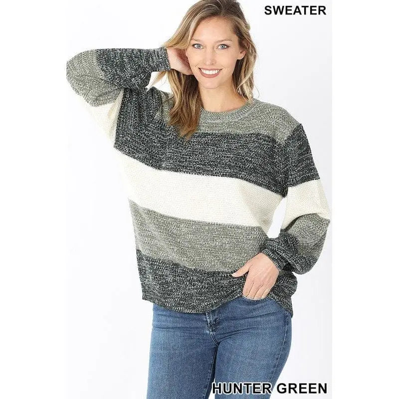Jersey color block jaspeado con mangas abullonadas