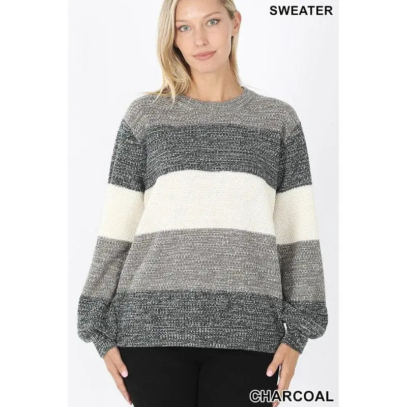 Melange color block balloon sleeve sweater LECCE