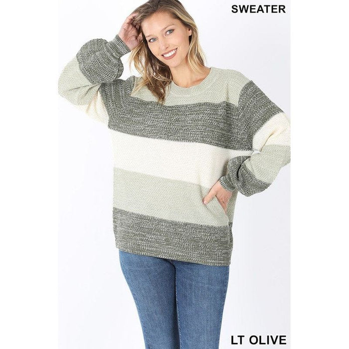 Melange color block balloon sleeve sweater