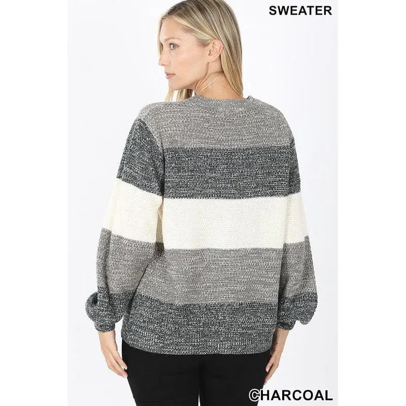 Melange color block balloon sleeve sweater LECCE