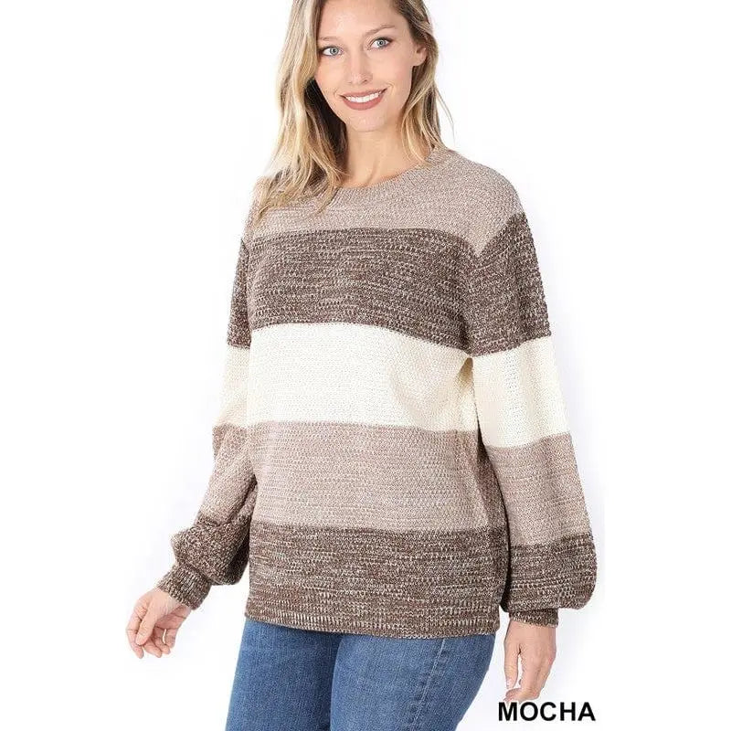 Melange color block balloon sleeve sweater LECCE