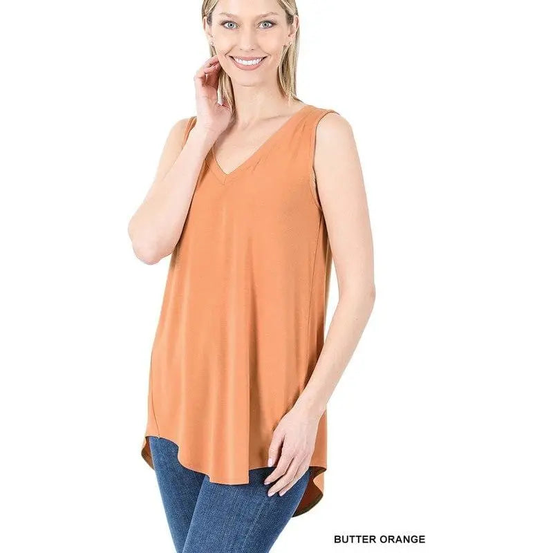 Luxe rayon sleeveless v-neck hi-low hem top LECCE