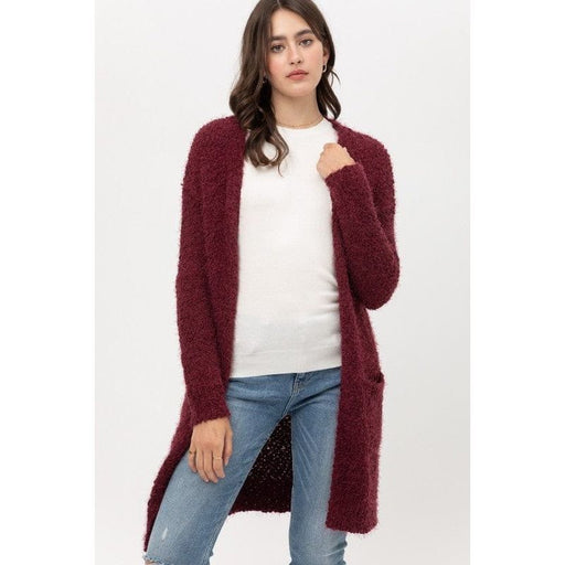 Popcorn Eyelash Open Front Long Line Cardigan Love tree
