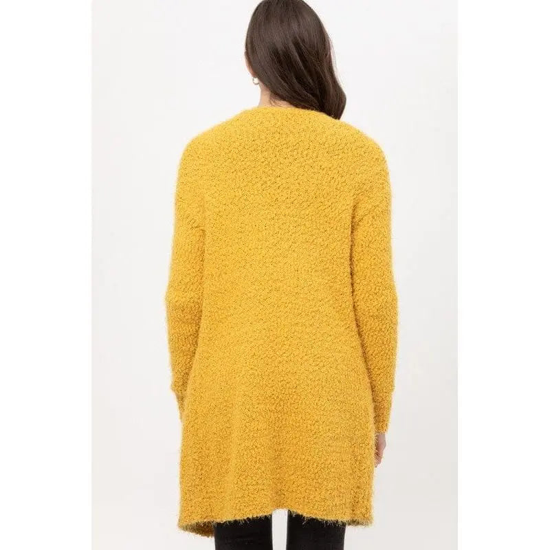 Popcorn Eyelash Open Front Long Line Cardigan Love tree