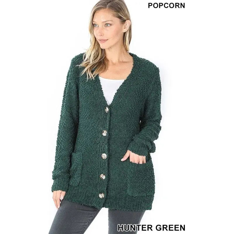 LONG SLEEVE POPCORN BUTTON DOWN CARDIGAN Zenana