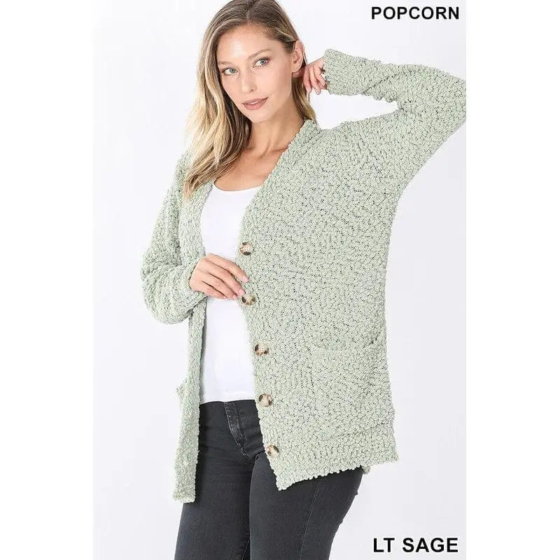 LONG SLEEVE POPCORN BUTTON DOWN CARDIGAN Zenana