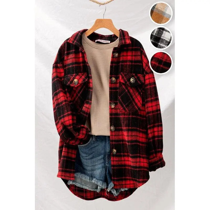 Women's Checkered Oversized Button-Down Jacket - Plaid Casual Coat LECCE