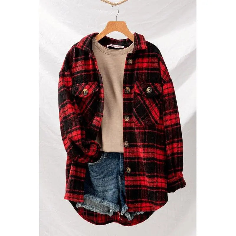 Women's Checkered Oversized Button-Down Jacket - Plaid Casual Coat LECCE