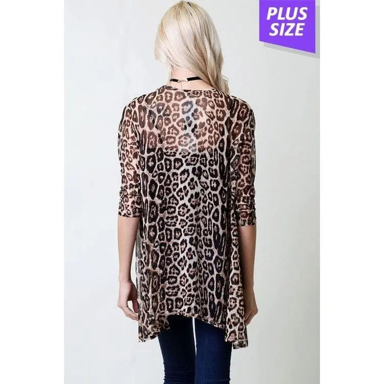 LEOPARD PRINT CHIFFON CARDIGAN PLUS  SIZE LECCE