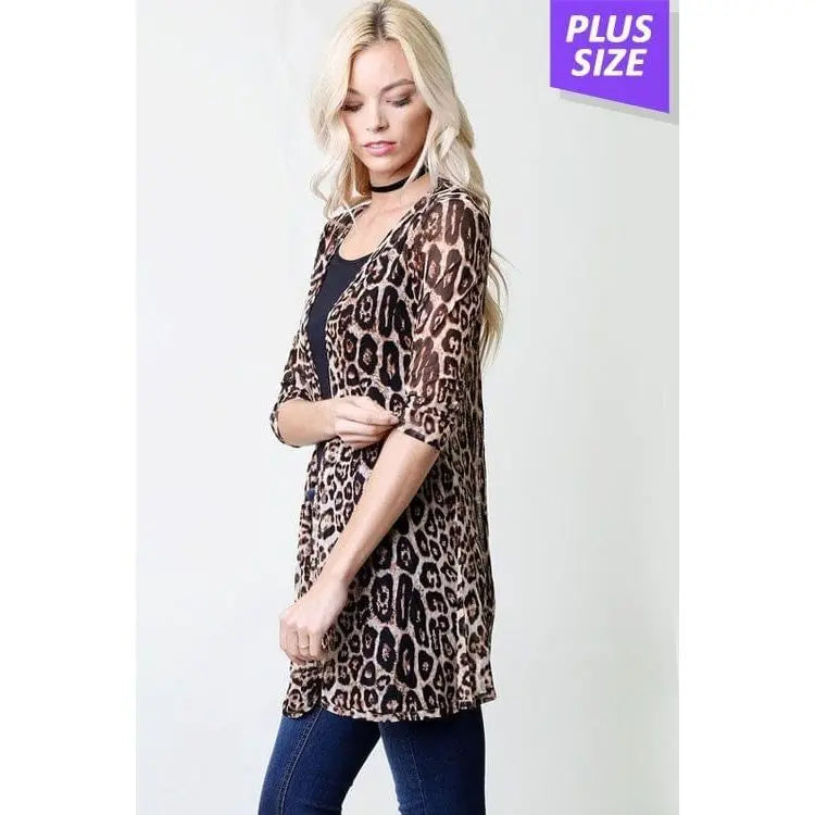 LEOPARD PRINT CHIFFON CARDIGAN PLUS  SIZE LECCE