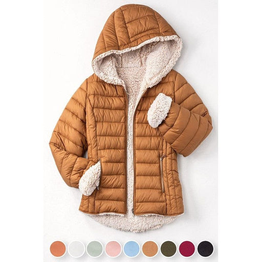 Sherpa fleece lined puffer jacket w hood