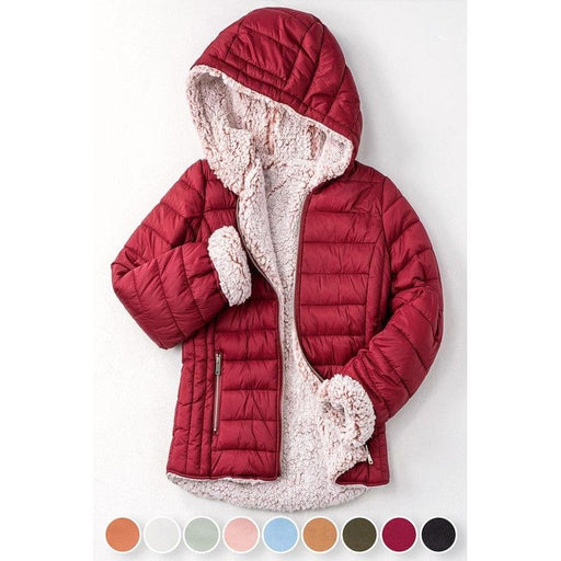 Sherpa fleece lined puffer jacket w hood