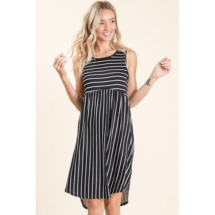 Relaxed fit sleeveless stripe swing dress