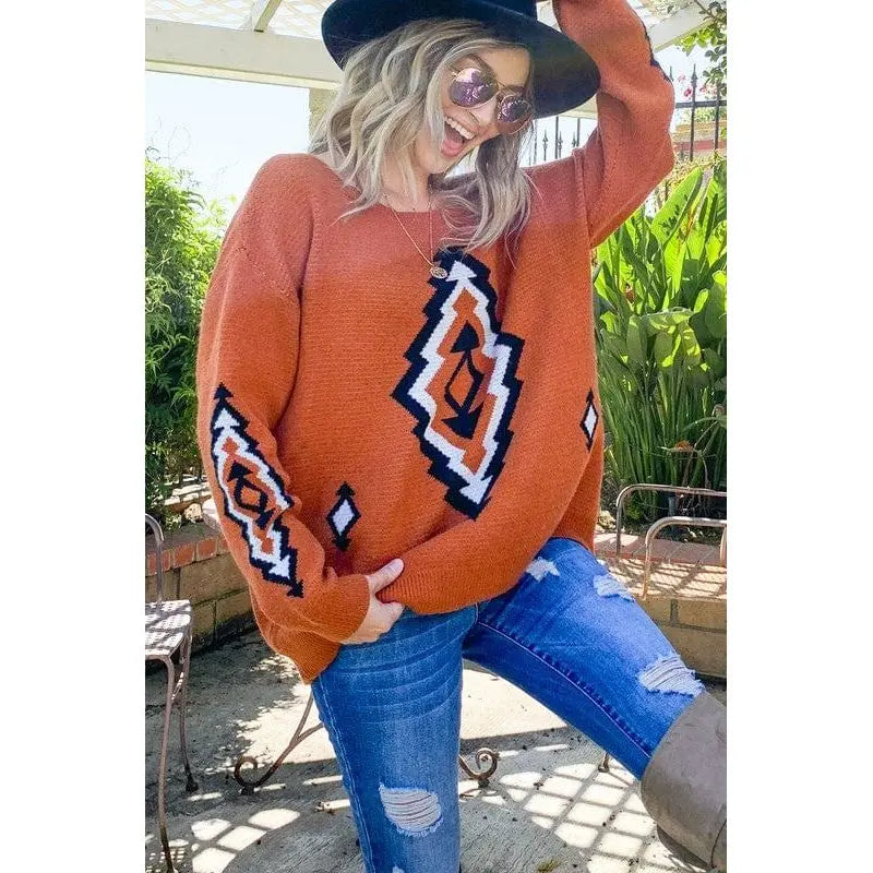 Rust Aztec Sweater